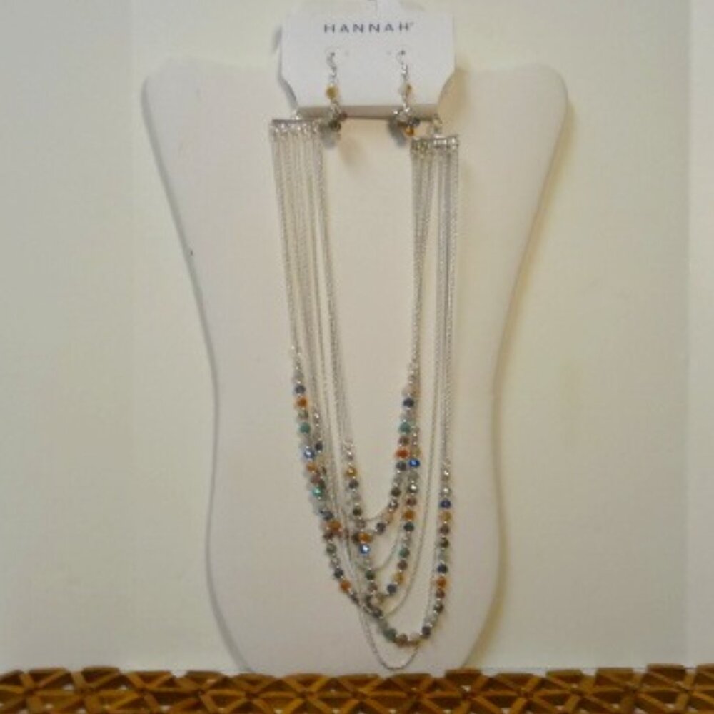 Hannah 18"-24" Multi-Colored Necklace w/Matching Earrings. NWT